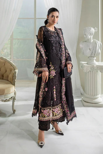 Midnight Bloom – Luxury Embroidered Chiffon 3-Piece