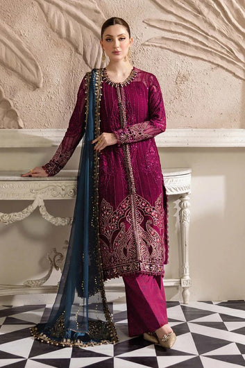 Magenta Glam – Luxury Embroidered Chiffon 3-Piece