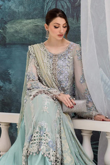 Aqua Mist – Luxury Embroidered Chiffon 3-Piece Suit