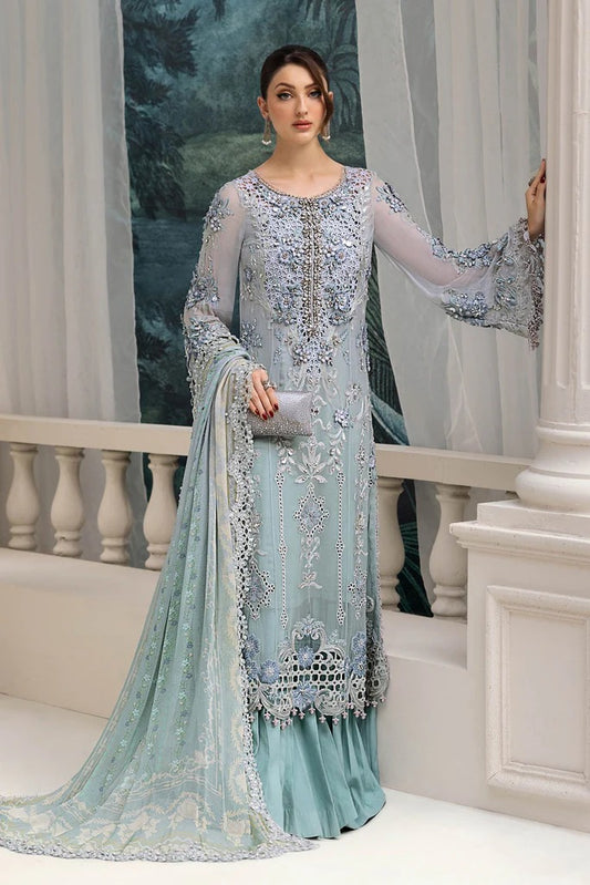 Aqua Mist – Luxury Embroidered Chiffon 3-Piece Suit