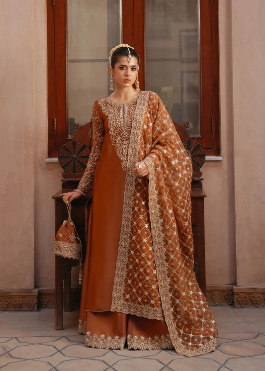 Amber Glow – Embroidered Tissue Silk 3-Piece