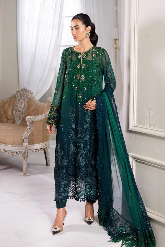 Emerald Elegance – Luxury Embroidered Chiffon 3-Piece Suit